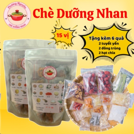 Combo 2 set chè dưỡng nhan 15 vị 500g Phương Nguyên - Tặng 6 quà (2 tuyết yến, 2 đông trùng, 2 hạt chia)